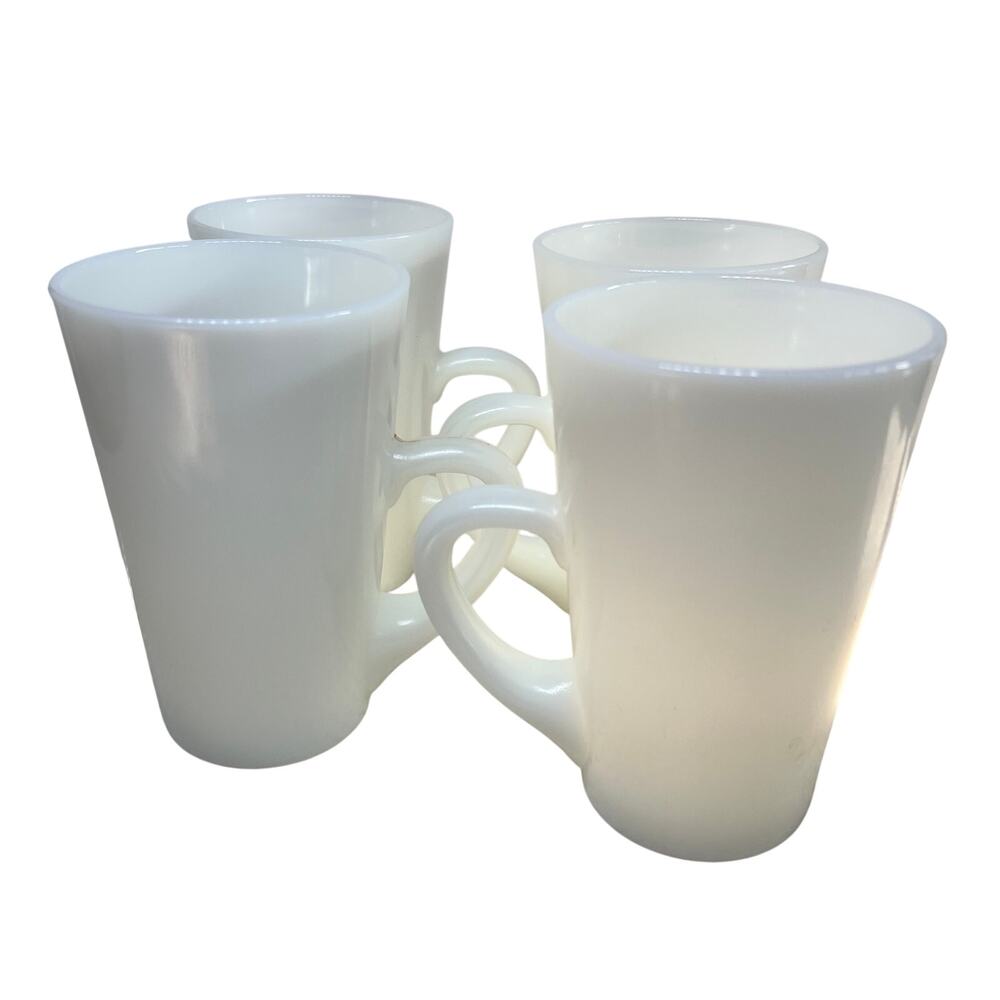 1950s Fire King Vintage Milk Glass Coffee Latte 12oz Patio Mug Set 4